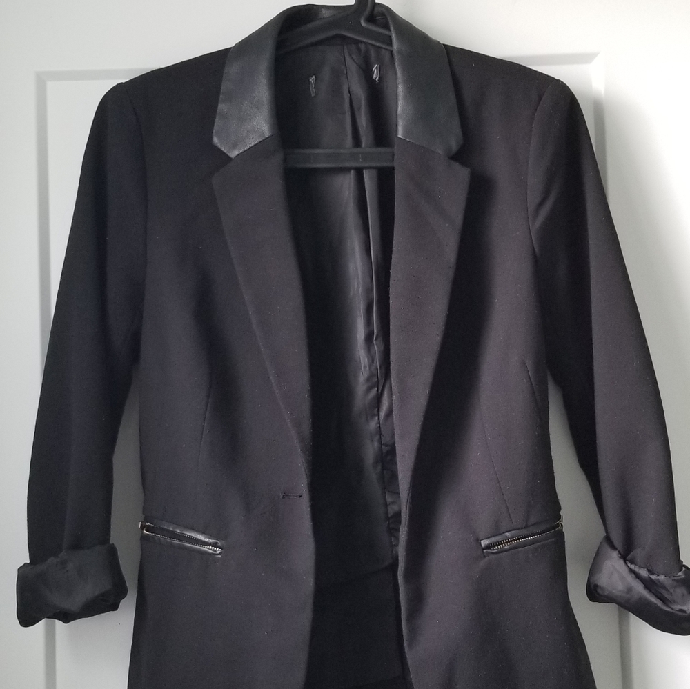 SOLD H&M Black Blazer w Leather Panels